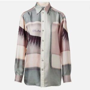 Celine Eyelash Print Colorblock Silk Pink/Gray Shirt Blouse Size FR 34 US 2 New